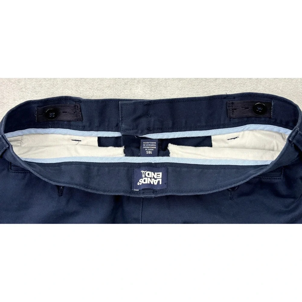 Lands End Chino Pants Youth Boys 18S Navy Blue School Uniform Adjustable Waist
